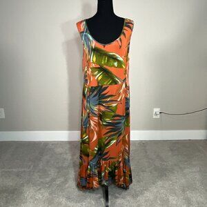 Soft Surroundings Maxi Dress Knit Ruffle Hem Fabiana Tropical  Hi-Low Sleeveless